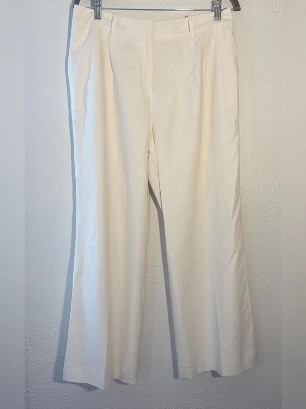 Calvin Klein Linen Blend Preppy Pleated Cream Pants Women's Size 10 - Picture 2 of 6